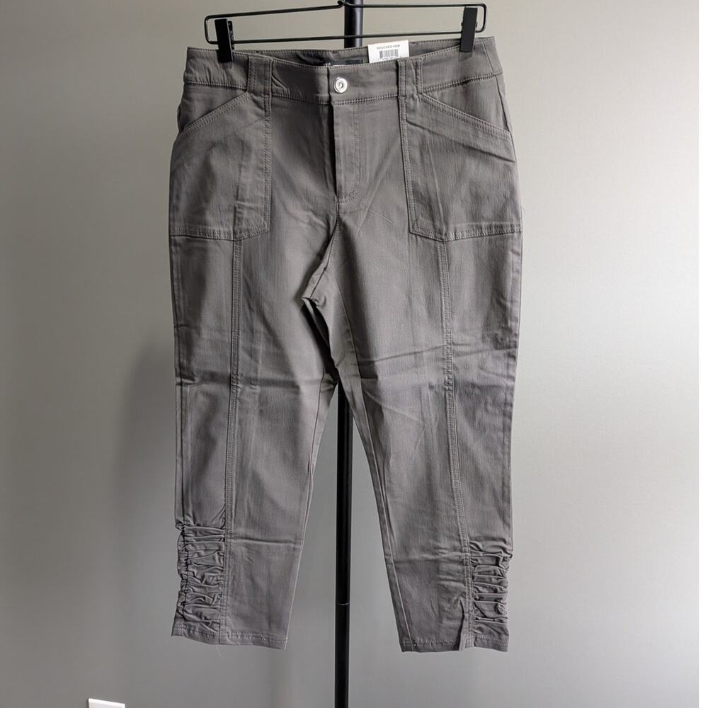 NWT  INC International Concept Skinny Leg Pants Size 10 Olive Green Rouched Hem